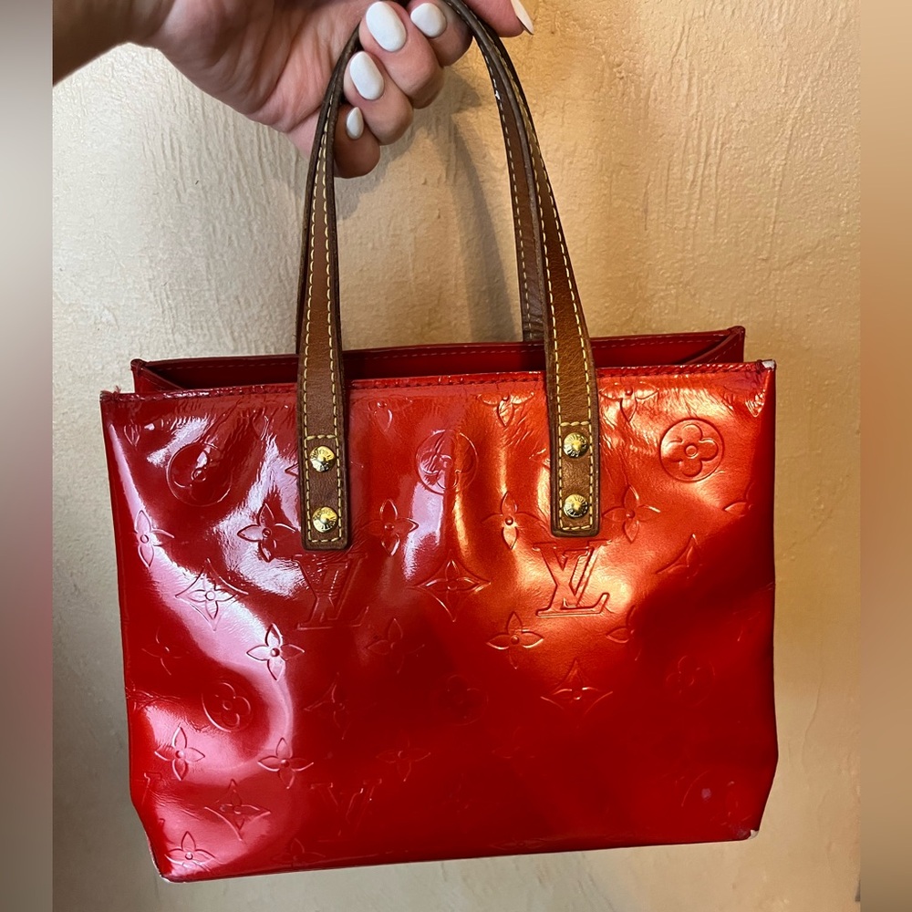 Authentic Louis Vuitton Vintage 2003 Red Vernis Monogram Patent Leather Tote